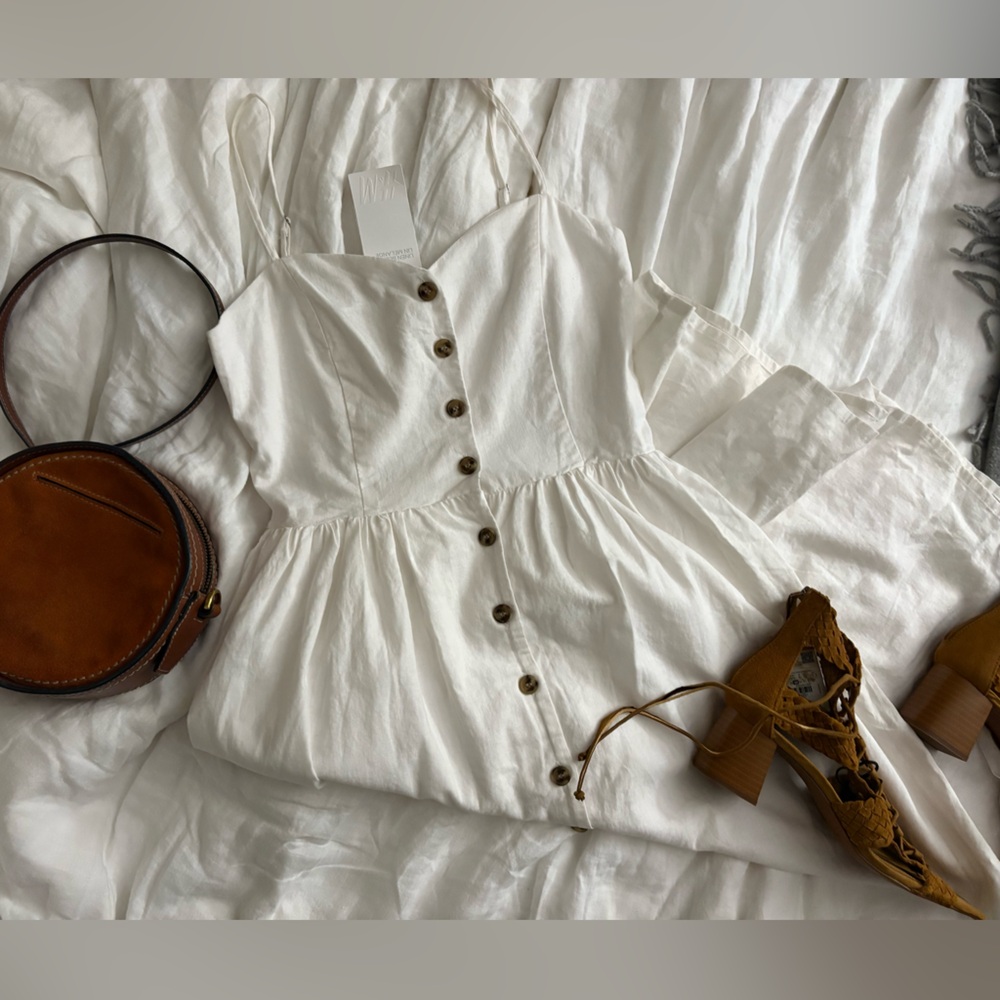 White Button-Down Linen Dress